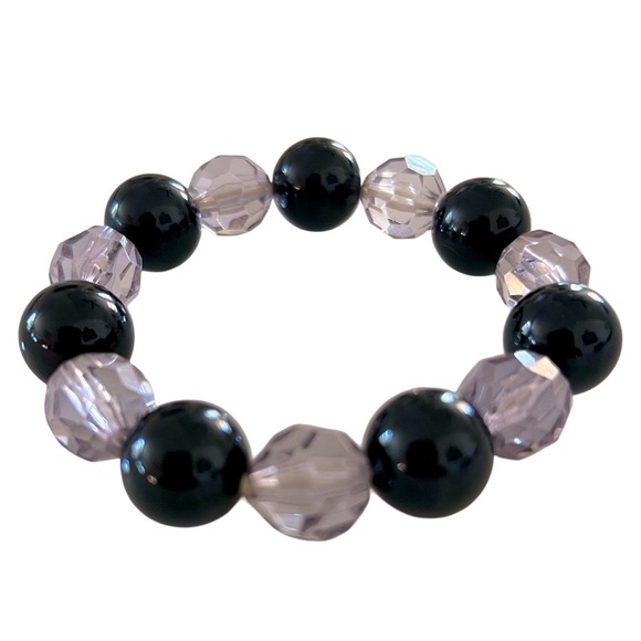 Black & Light Purple Beaded Stretch Bracelet - Picture 3 of 5